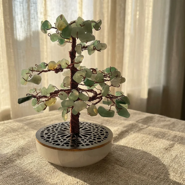 Arbre en aventurine naturelle fait main en fil de cuivre