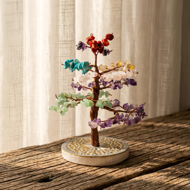 Arbre en pierres naturelles mixtes fait main en fil de cuivre